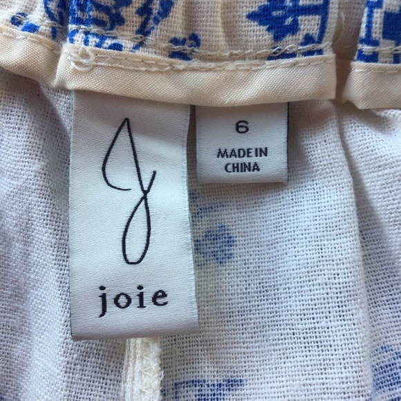 Joie Boho Pattern Linen Blend Wide Leg Cropped Pants - Picture 4 of 5